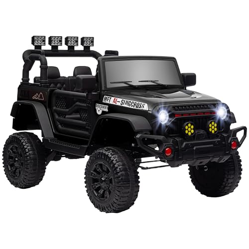 AIYAPLAY Coche Eléctrico para Niños de +3 Años Carro Eléctrico Infantil Todoterreno de Batería 12V con Mando a Distancia Ruedas Amortiguadas Faros LED Bocina Música Negro