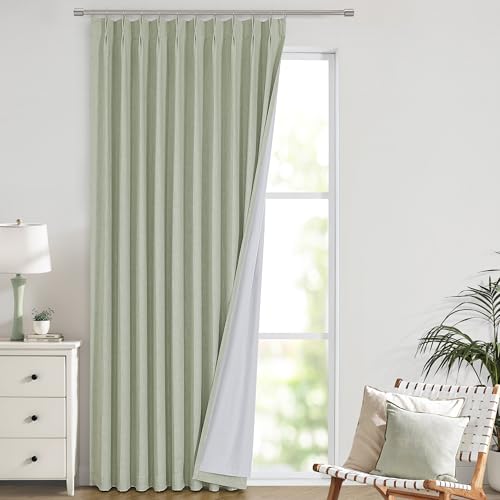 Image of Vision Home Soft Green Pinch Pleated Full Blackout Curtains Linen Blended Room Darkening Window Panels 108 inch for Living Room Bedroom Thermal Insulated Pinch Pleat Drapes with Hooks 60 inch Wx108 Lx1