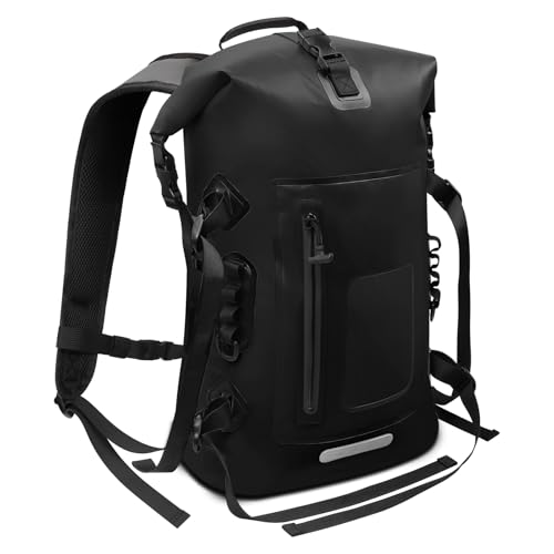 Wasserdichter Rucksack 30-35L, Rolltop Waterproof Backpack Mit Gepolstertem Tragegurt, Wasserdichtem Reißverschluss Wasserdichte Tasche, Dry Bag Für Wassersport Radfahren Outdoor Wandern (Schwarz)