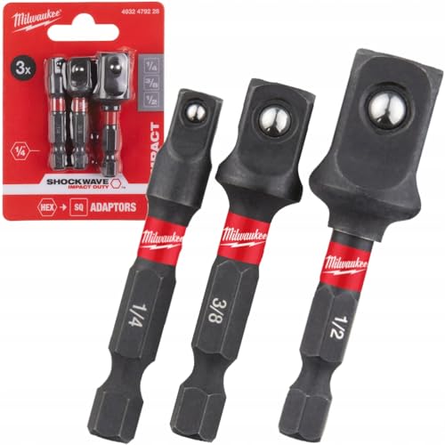 Miniatura 9 de Milwauke Juego De 3 Adaptadores De Llave De Vaso 1 4 3 8 1 2 .