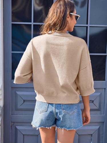 Image of Women's Short Sleeve Cropped Sweaters 2025 Summer Oversized Loose Fit Drop Shoulder Casual Sweater Tops