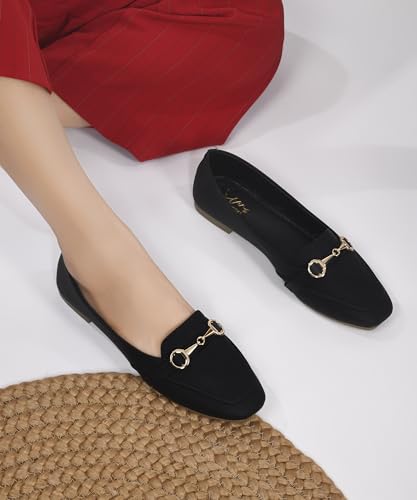 Image of JM LOOKS Sophisticated Horsebit Loafer Flats with Premium Matte Finish and Elegant Metal Link Detail for Daily Style