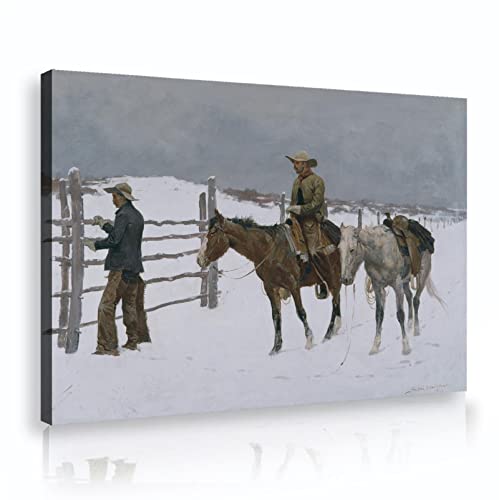 Tableau de Cowboy encadré Frederic Remington 60x90cm prestige pour mur de bureau
