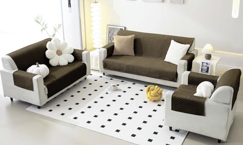 Image of Fashion Throw Quilt-Fully Covered 5 Seater Anti-Slip Quilted Sofa Covers for Living Room Sofa Slipcovers Furniture Cover Home Decor Brown