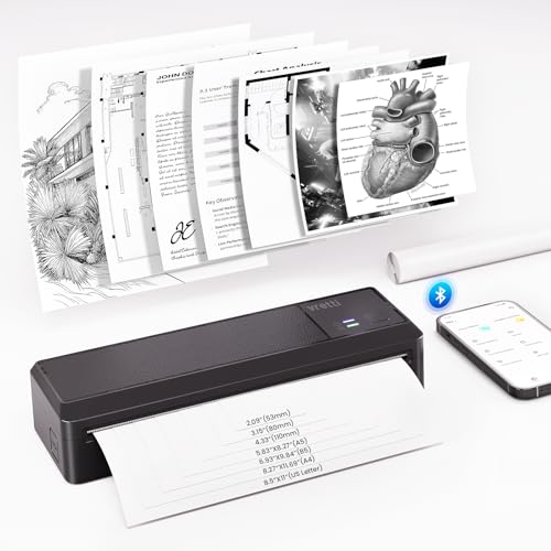 vretti P83 Mobiler Drucker A4, Tragbarer Thermodrucker A4 für Unterwegs, Bluetooth-Verbindung für Smartphones, Kompatibel mit Android/iOS, Reisedrucker für Hause, Lernen