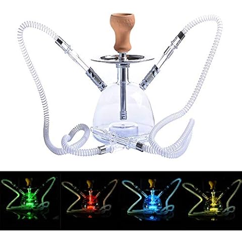 Hookah Combo Kit,Micro Modern Arab Acrylic Shisha with Heat Management System/Two Hose/Magical LED Light-Hookah Smoking Enjoyment Cover