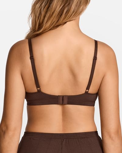 Image of Natrelax Modal Ribbed V Neck Bralette | Semi Sheer Fabric, Wireless Unlined, Double Layers, Adjustable Straps, No Underwire, Comfort Soft, Bras for Women