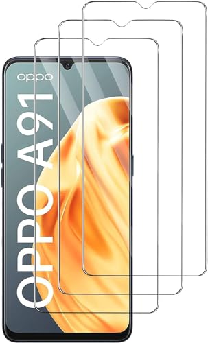 Jinyunlai Protector Pantalla para Oppo A91, [3 Piezas] Antirayaduras, HD Transparente, Sin Burbujas, 9H Dureza Protector de Pantalla de Vidrio Templado para Oppo A91