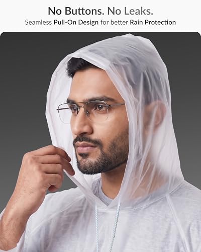 Image of Destinio Poncho for Men, Poncho for Women-Thick Waterproof PVC, Rain Coat, Reusable - Transparent Pocket Raincoat with Hood, Full Cover for Bag in Travel, Trekking, Bike Riders