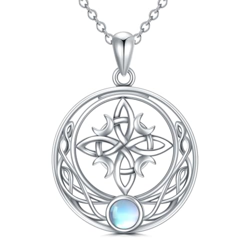 Collier gothique pierre de lune et nœud celtique argenté pour femme