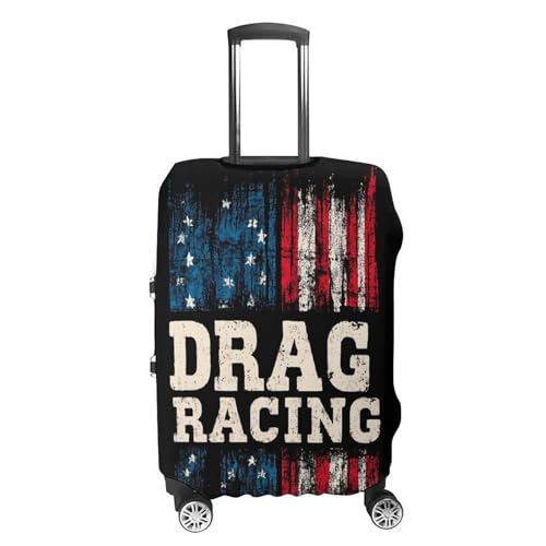 Drag Racing Flag USA Funny Travel Luggage Cover Baggage Suitcase Cover Protector Skins 19-32 Inch4