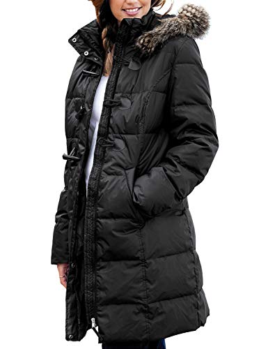 LookbookStore Women's Faux Fur Hooded Pockets Quilted Warm Puffer Jacket Coat Black Size Medium (Fits US 8-10)