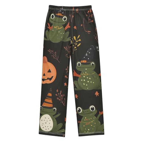 Halloween Frog Pumpkin Boys Long Pants Soft Trousers Elastic Waist Kids Lounge Bottoms with Pockets S-XL
