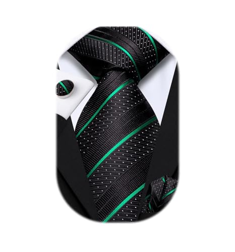 Dubulle Mens Paisley Striped Tie and Handkerchief Cufflinks Tie Set for Men Wedding Business Formal Blacks Green Emerald