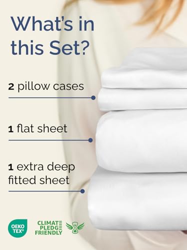 Image of Extra Deep Pocket Full Size Sheet Set - 4 Piece Breathable & Cooling Bed Sheets - Hotel Luxury Bedding with 16 to 21 inch Extra Deep Pockets - Ultra-Soft, Fade & Wrinkle Resistant - Oeko-Tex - White