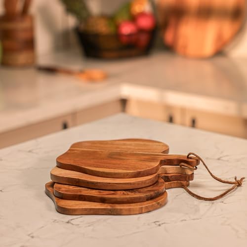 Image of Harvest Serving Board | Apple Shaped Board Set of 4 | Handcrafted Wooden Cutting & Serving Boards for Snacks, Fruits, Cheese & Appetizers | Food-Safe Platter