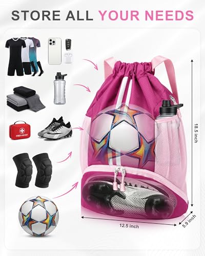 Image of JELUTAR Soccer Bag, Drawstring Soccer Backpack with Shoe Compartment