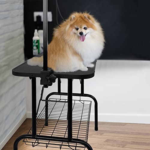 YRHome Hundepflegetisch Höhenverstellbar Trimmtisch für Hunde Hunde Badetisch Hundefriseur Tisch Schertisch Pflegetisch rutschfest mit Schlingen und Ablage bis 60 KG Belastbar 80,5x46x76cm(Klein)