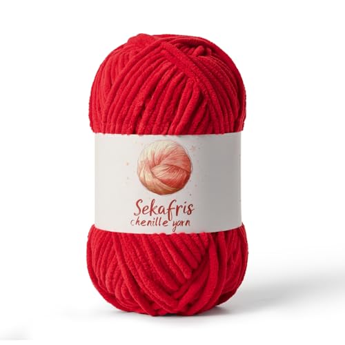 Image of Chenille Yarn for Crocheting, Size 5 Bulky,Red | 100g /131yds Soft Chunky Velvet Yarn for Crochet and Knitting,Fluffy Baby Yarn for Amigurumi,Blankets and DIY Crafts.