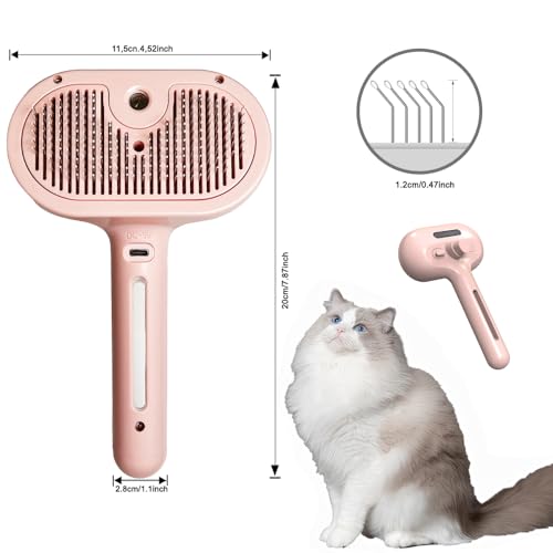 Image of Cat Steam Brush 2024 NEW- Steamy Cat Dog Brush with Release Button and Cool Mist, 3 In 1 Water Brush for Indoor Cat and Dog, Steam Pet Brush for Shedding, Pet Hair Removal Comb with Water Tank (Pink)