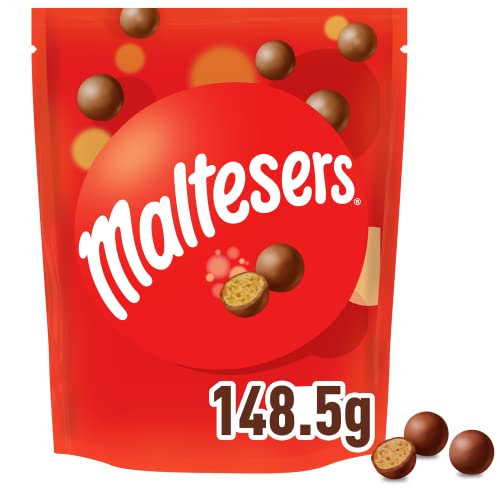 Maltesers, Snack de Leche Malteada recubiertas de Chocolate con leche, Chuches Halloween, Chocolate Regalo (148,5g) Cover
