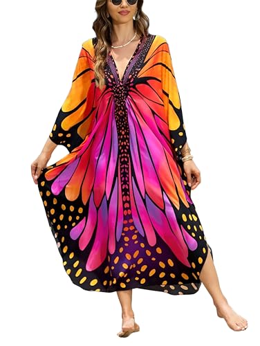 Image of IMAGEKOPE Women's Plus Size Animal Print V-Neck Batwing Kaftan Beach Dress Bathing Suit Cover-Up Loungewear
