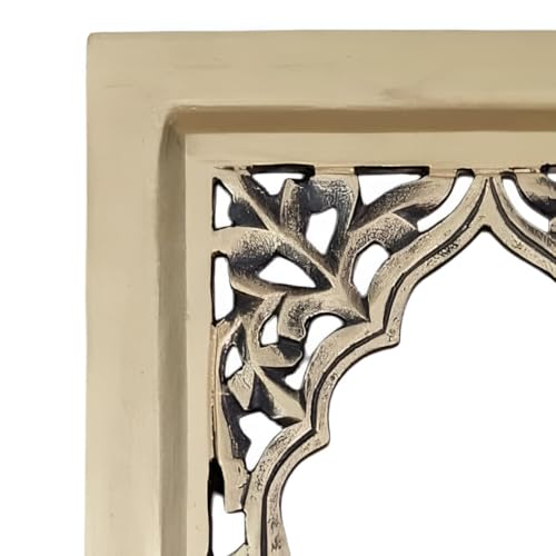 Image of Antique Black Hand Carved Wooden Jharokha Wall Mirror Frame for Home & Bedroom Decor - Traditional Arch Design (12x9 Inch) (Golden)