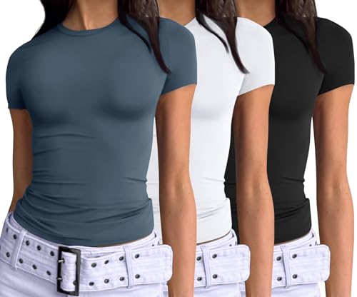AUTOMET Womens 3 Piece Short Sleeve Shirts Basic Going Out Tops Slim Fit Crop Tops 2025 Y2k Clothes
