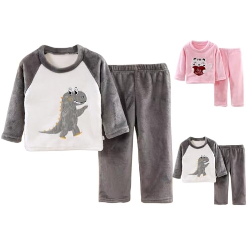Toddler Baby Boys Girls 2-Piece Dinosaur Outfits Fleece Soft Tops Pants Set Kids Sweater Sweatpants Fall Winter Clothes