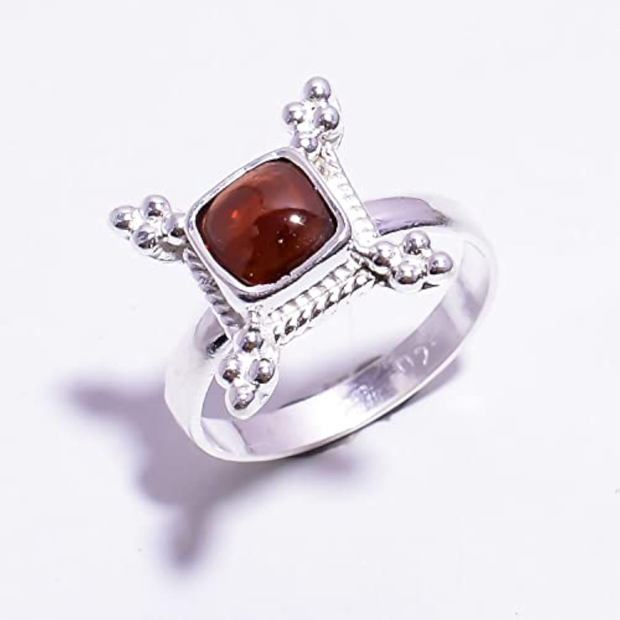 Children's AAA+ Genuine Mozambique Garnet Cushion Shape 925 Sterling Ring