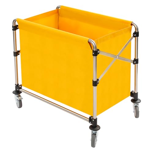 WooDerson Cesto para la colada comercial, de acero inoxidable con ruedas, robusto y plegable, con bolsa de tela Oxford extraíble, 87 x 52 x 78 cm (amarillo)