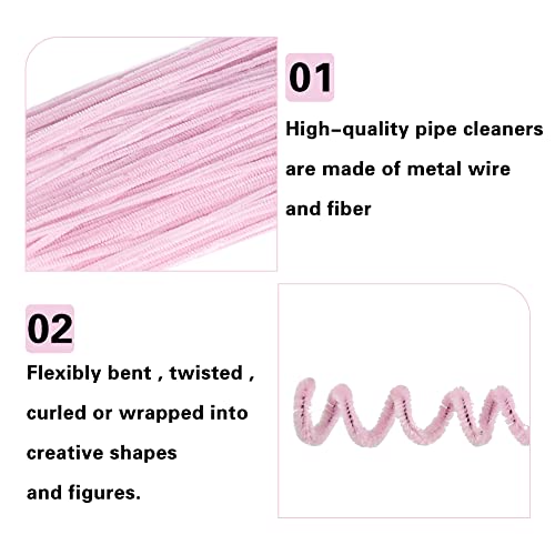 Image of 100 Pieces Pipe Cleaners Bulk Chenille Stem Light Pink Pipe Cleaners | Fuzzy Sticks Pipe Cleaners for Crafts Festival Home Decorations