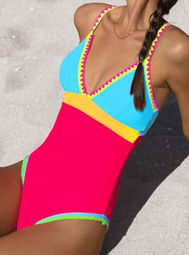 Image of popvil One Piece Swimsuit 2025 Tummy Control Women Bathing Suit Shapewear Swimsuits Slimming Neon Cute Tie Back Swimwear