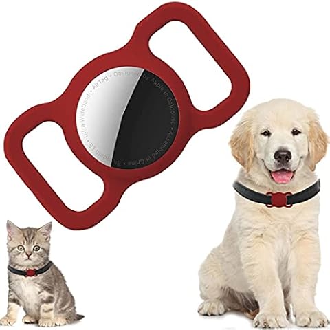 PKQTOP Silicone Protective Case Compatible with Apple Airtag GPS Finder Dog Collar, Pet Loop Holder for Apple Air Tags, Slide On Sleeve Compatible with Apple Airtags (Wine Red) Cover