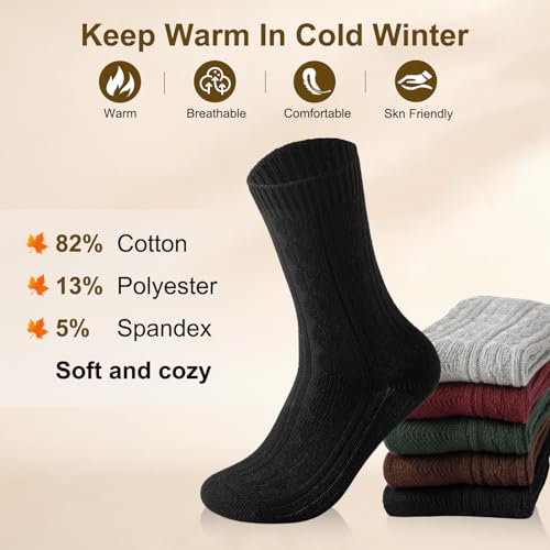 Caudblor 5Pack Winter Cotton Crew Sock For Women，Size 5-10(36-40)2