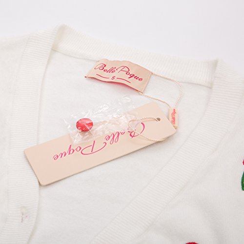 Image of Belle Poque Women's 3 /4 Sleeve V-Neck Button Down Cherries Embroidery Cropped Cardigan Sweater Coat
