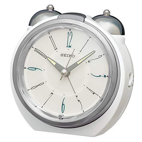 セイコークロック 置き時計 銀色 光沢 本体サイズ: 10.5×11.2×9.1cm 目覚まし時計 アナログ ダンダンベル音アラーム KR507H