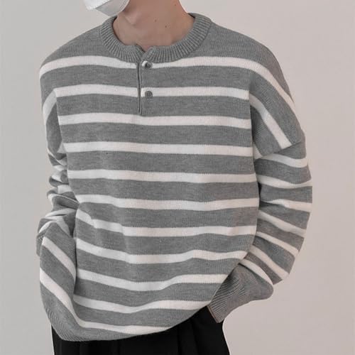 Mens Crewneck Sweater Striped Color Block Knitted Pullover Tops Teen Preppy Baggy Fall Winter Jumper Casual Base Sweater2