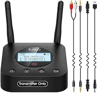 1Mii B06TX+ Long Range Bluetooth 5.0 Transmitter for TV /PC/Projector to 2 Wireless Headphones/Speakers, Bluetooth Adapter for TV w/ Screen Display Plug n Play, aptX Low Latency & HD Audio