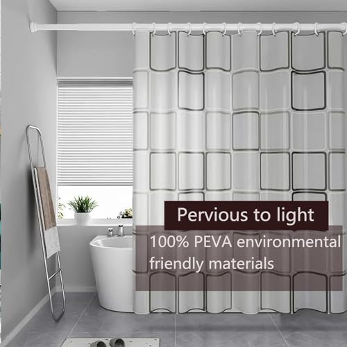 Startseite Shower Curtain - Black White Lattice Plastic Shower Curtains for Bathroom with 12 Hooks, 180 x 200 cm - Image 2