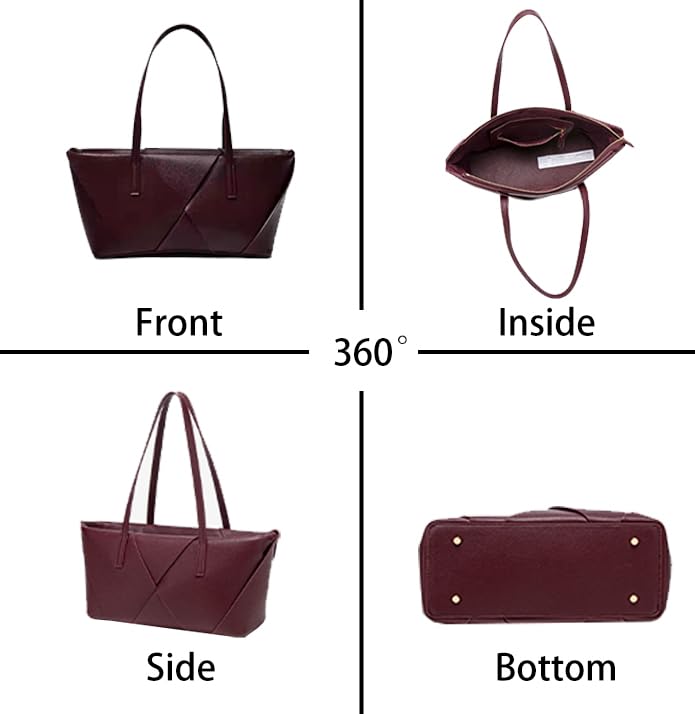 Geometric Fold - Patchwork PU Tote Bag Euro - Vintage Large - Capacity Full - Zipper Top - Handle Shoulder Purse3