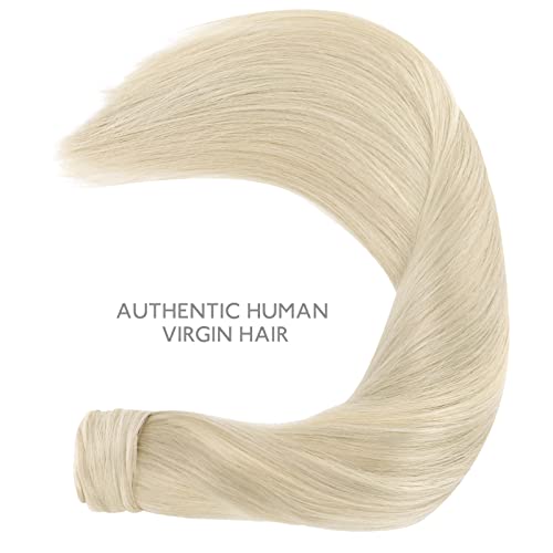 Image of WENNALIFE Ponytail Hair Extension, 22 Inch 90g Ash Blonde Highlighted Platinum Blonde Ponytail Extension Human Hair Clip in Wrap Around Remy Human Hair Extension Hairpieces Real Human Hair