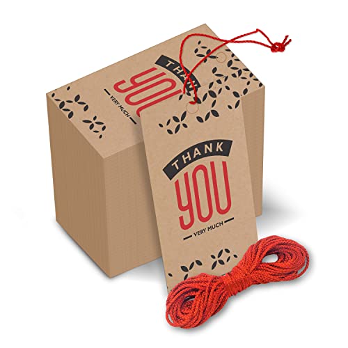 Image of Clickedin - Thank You Brown Tags for Packaging with String 50 Pieces