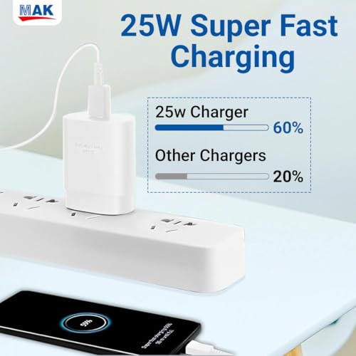 Image of 25W Charger with Cable for Type-C Adapter Compatible with Samsung Galaxy A25 5G Chargers, 25 Watt USB Type C to C Pd Charging Adaptor C Type, White