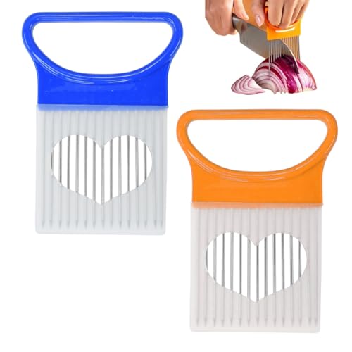 OHREN 2 Pezzi Affettaverdure, Taglia Verdure e Frutta, Slicer e Shredder per Pomodori, Cipolle, Limoni, Guida per Taglio Sicuro con Forchetta in Acciaio Inox