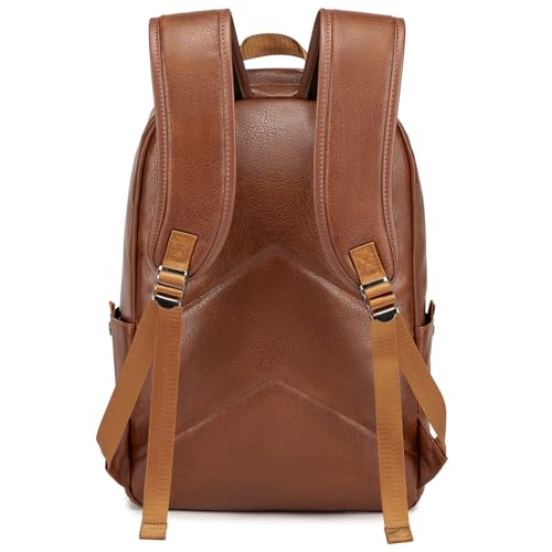 weiatas Leather Laptop Backpack for Men Women Work, Lightweight School Backpack Bookbag for College Students, Waterproof Casual Daypack Travel Computer Backpack fits 15.6 (Brown)4