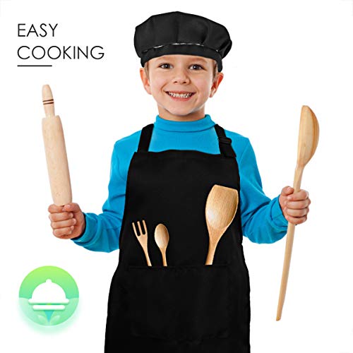 Kids Apron and Chef Hat Set, Adjustable Neck Straps Apron with 2 Pockets