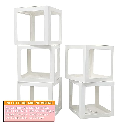 Thickened 5 PCs White Transparent Balloon Boxes with 78 Letters & Numbers for Custom Name Clear Baby Boxes Love Balloon Box for Baby Shower Gender Reveal Bridal Shower & Birthday Party Prom Boxes