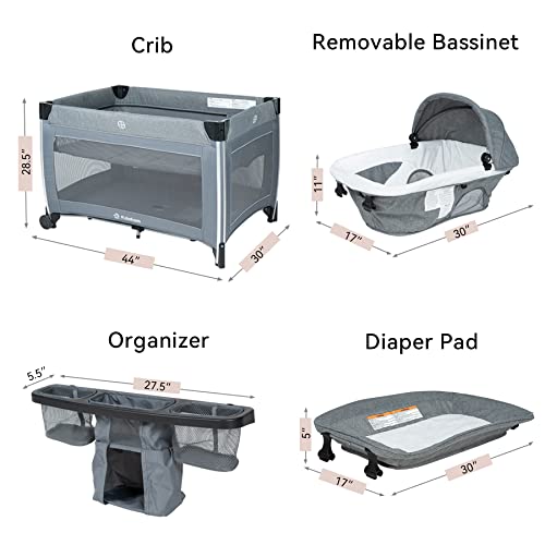 Fijinhom Baby Nursery Center Changing Table 3 In 1 Portable Crib Bedside Playard Foldable With Bassinet Diaper Table Toys Indoor #TOP1