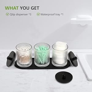 3 pack qtip holder bathroom organizers and storage cotton round holder floss pick holder cotton ball holder with tray glass apothecary jars with lids cotton swab container set sw clear b  urban country home decor